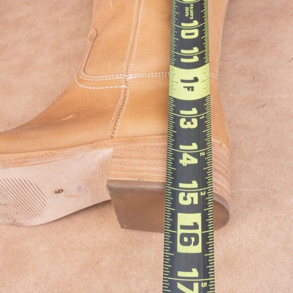 Steve Madden Women Riggs Tan Leather Square Toe Slip-on Knee Boots sz 6 - Picture 9 of 10